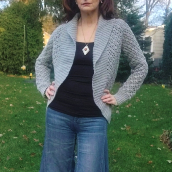 Designer Vince Open Knit Gray Alpaca & Cashmere Cardigan Sweater - Picture 11 of 13